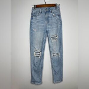American Eagle Mom Straight Jeans Distressed Size 0